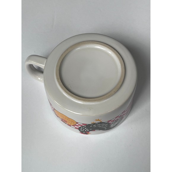 Ceramic Chicken/Rooster Soup Mugs Bowl With Handle Farmhouse Checkered Red - Picture 7 of 10